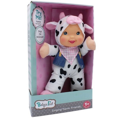Goldberger Doll Baby's First Farm Animal Friends Cow Bi-Lingual English/Spanish