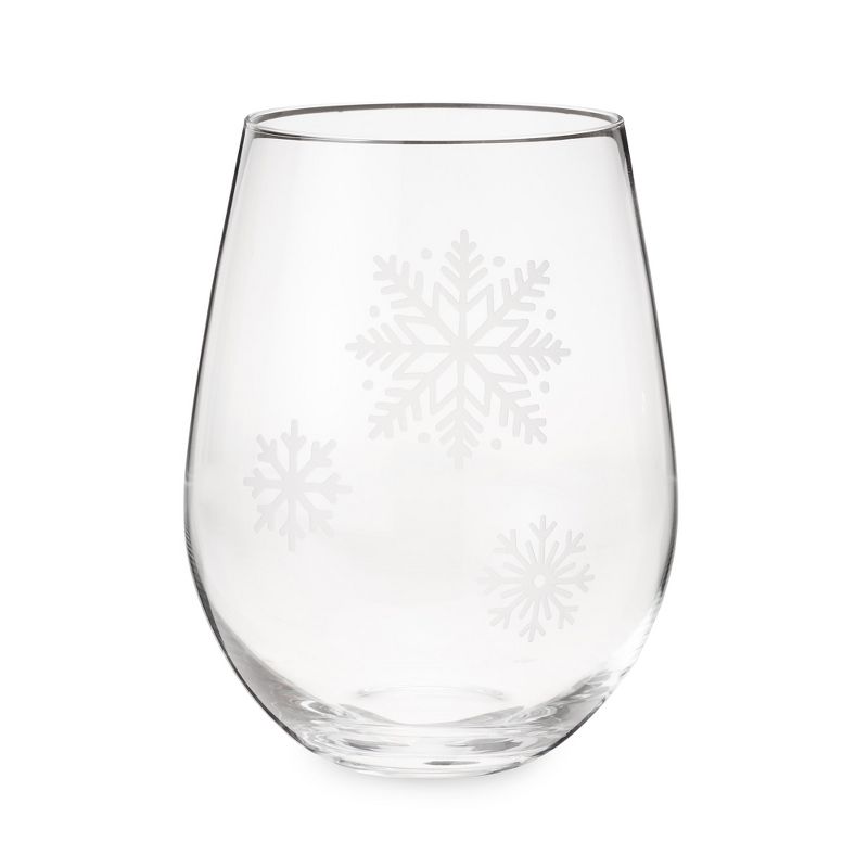 Twine Scattered Snowflakes Stemless Wine Glass, Holiday Wine and Christmas Party Accessory, Hostess Gift, Snow Pattern, Clear, Silver, 5 of 8
