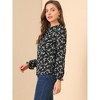 Allegra K Women's Floral Tie Neck Frilly Trim Long Sleeve Chiffon Blouse - 4 of 4