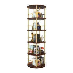 QingMoon 5 Tier Stackable Spinning Bookshelf, 360° Display Bookcase Tower, Floor Standing Round Storage Rack with Metal Frame for Living Room, Office - 1 of 4