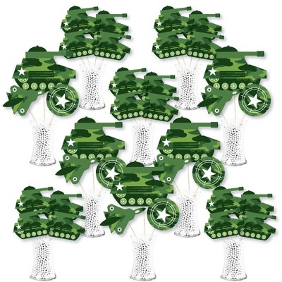 Big Dot of Happiness Camo Hero - Army Military Camouflage Party Centerpiece Sticks - Showstopper Table Toppers - 35 Pieces