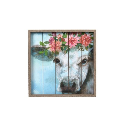 18" x 18" Floral Cow MDF Wall Sign Panel Blue - Prinz