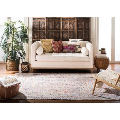 Ivory and Multicolor Braided Wool Cotton Area Rug