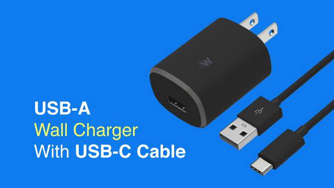 Just Wireless 2.4A/12W 1-Port USB-A Home Charger with 6&#39; TPU Type-C to USB-A Cable - Black, 2 of 10, play video