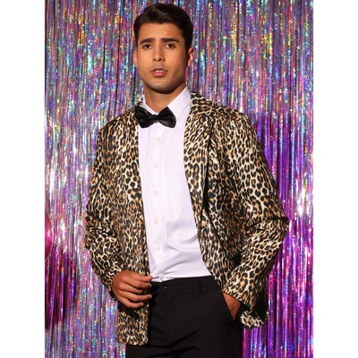 Lars Amadeus Men's Vintage Slim Fit One Button Party Animal Printed Blazer Brown Large — фото 2
