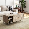 INFURNIC Coffee Tables Elegant Veneer Weaving Design Coffee Table with Sliding Doors and Spacious Storage, Brown, 41.73"*19.7"*18.7" - 2 of 4