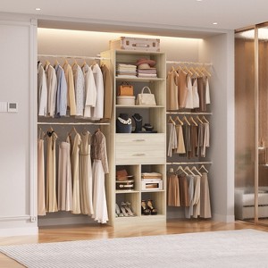 Besiost 8FT Closet Organizer with Wood Drawers and Cubbies, Adjustable Closet System with 5 Hanging Rods - 1 of 4