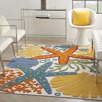Coastal Charm Multicolor Synthetic 5'3" x 7'5" Indoor/Outdoor Rug
