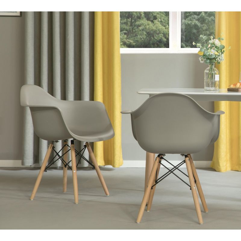 Mid-Century Modern Style Plastic DAW Shell Dining Arm Chair with Wooden Dowel Eiffel Legs, Black, 5 of 12