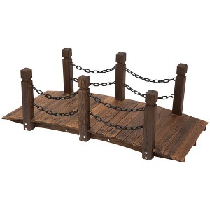 Outsunny 5 ft Wooden Garden Bridge Arc Footbridge with Metal Chain Railings & Solid Fir Construction, Carbonized - 1 of 4