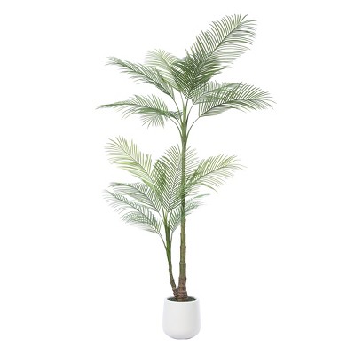 DR.Planzen Faux Palm Trees with Oval White Planter, Pre Potted Fake Greenry Palm Tree for Home Decor