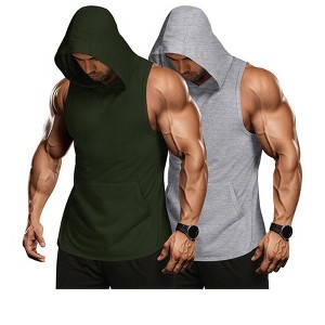 COOFANDY Men's 2 Pack Workout Hooded Tank Tops Bodybuilding Muscle Cut Off T Shirt Sleeveless Gym Hoodies - 1 of 4