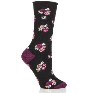 Women's WARM Floral Crew Sock | Size Women's 5-9 - Black - 1 of 2