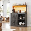 Aheaplus Coffee Bar Cabinet with Charging Station and LED Light, Kitchen Buffet Sidboard with Sliding Barn Door and Top Storage Shelves - 2 of 4