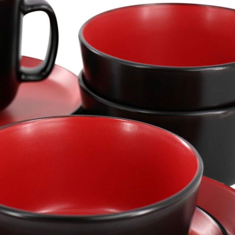 Elama Bacarra 16 Piece Stoneware Dinnerware Set in Two Tone Black and Red, 3 of 10