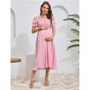 Clearlove Womens Maternity Flutter Short Sleeve Square Neck Summer Casual Dress Smocked Boho Maxi Dress Photoshoot Baby Shower - 2 of 4