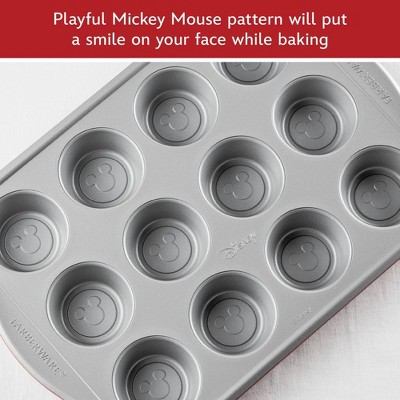 Red Nonstick 12-Cup Mickey Mouse Muffin Pan