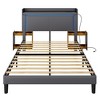 Fredees Queen Bed Frame with LED Lights and Built-in Charging Station, Upholstered Storage Headboard with Rolling Nightstands - 3 of 4