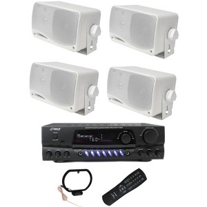 PYLE PLMR24 3.5" 200W Outdoor Speakers 4pk & PT260A 200W Stereo Theater Receiver - 1 of 4