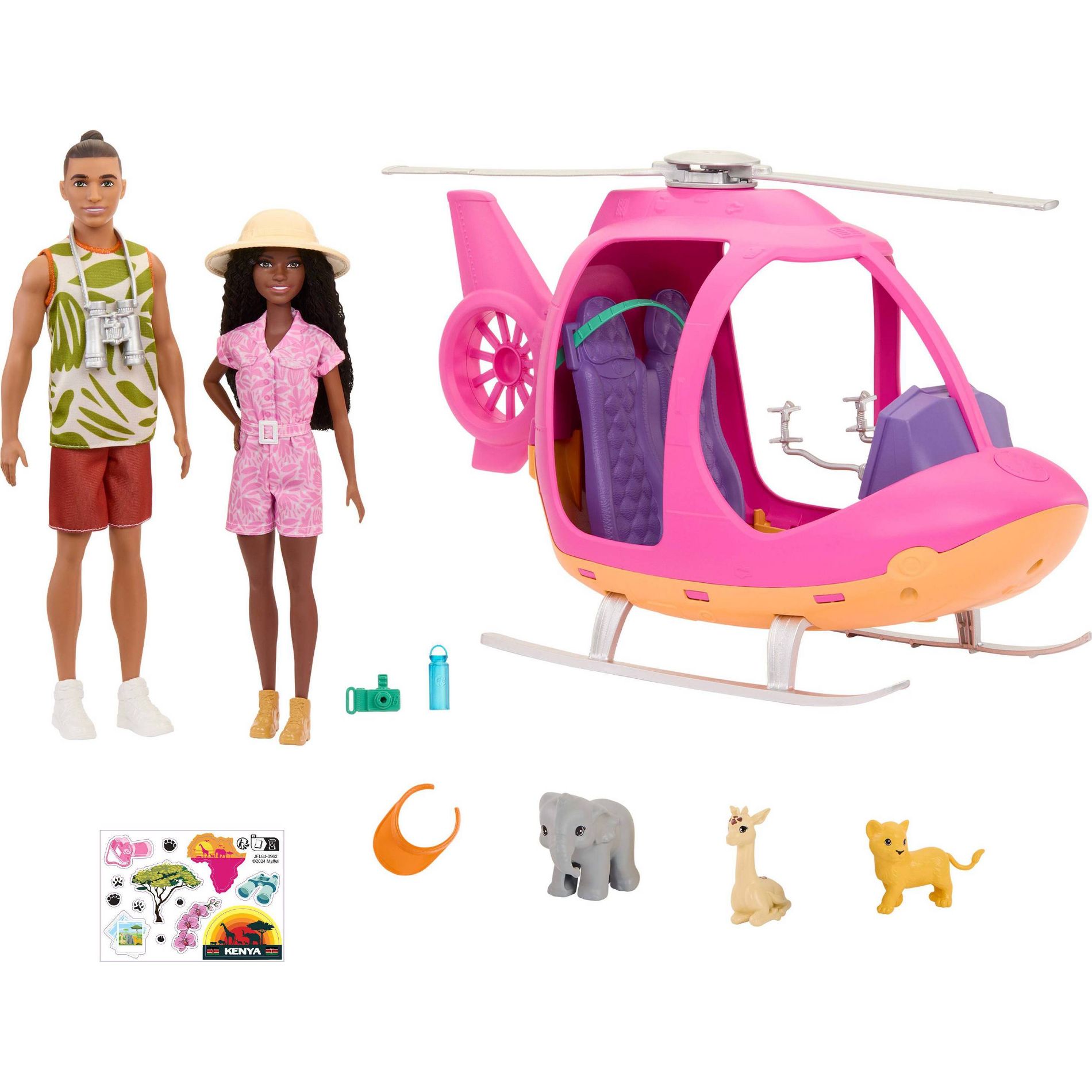 Barbie Pink Passport Kenya Adventure Dolls & Playset with Toy Helicopter & 9 Accessories