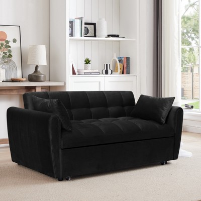 MAYEERTY 64.9" 3-in-1 Foldable Velvet Sofa Bed with Adjustable Back & Storage Bag (Dark Grey)