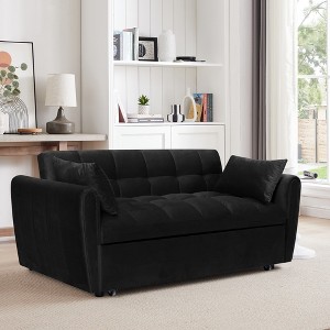 MAYEERTY 64.9" 3-in-1 Foldable Velvet Sofa Bed with Adjustable Back & Storage Bag (Dark Grey) - 1 of 4