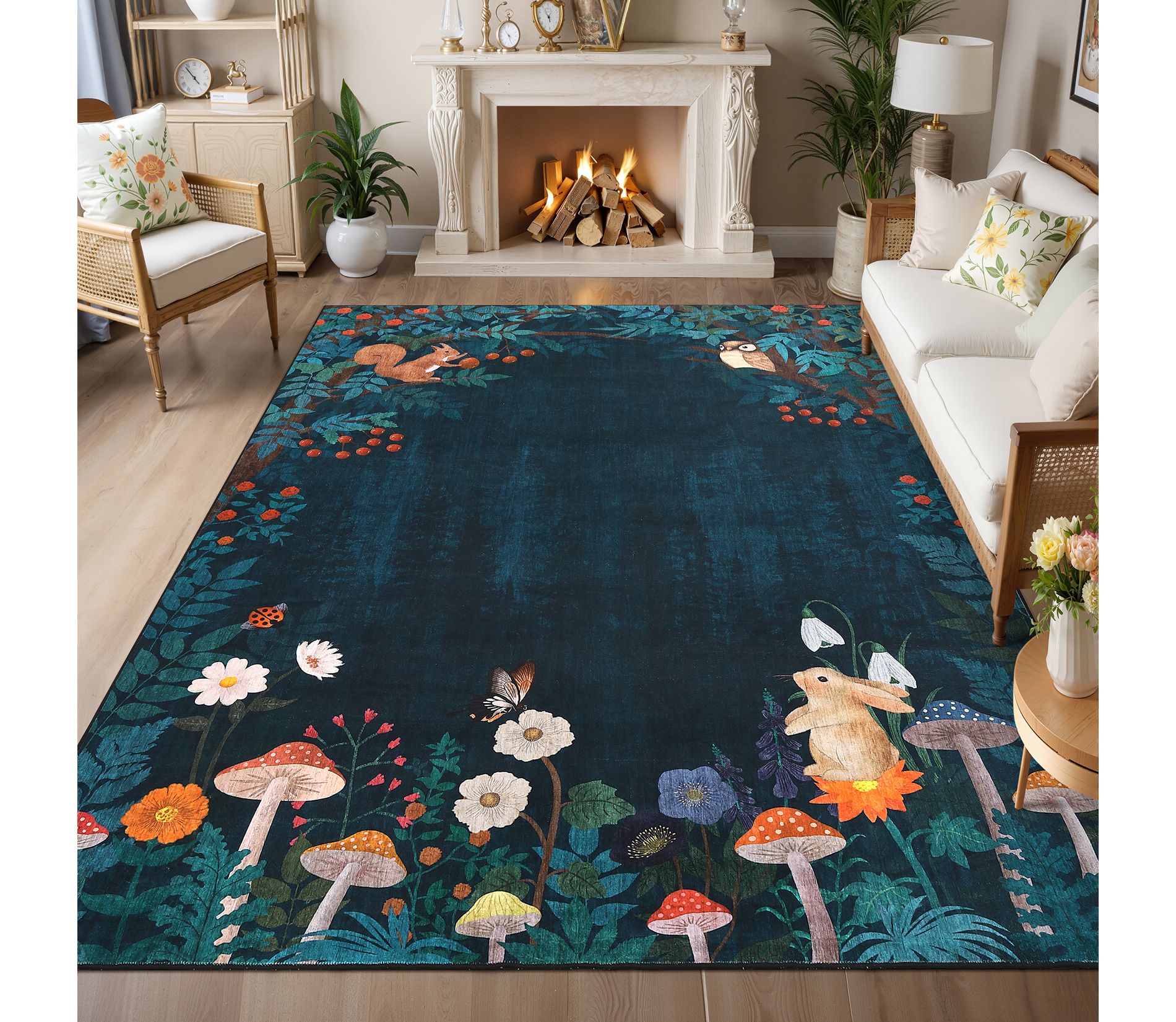 Washable Rugs for Living Room Nursery 8x10 Animal Print Jungle Rugs Farmhouse Non Slip Large Kids Bedroom Carpet Indoor Stain Resistant Carpet