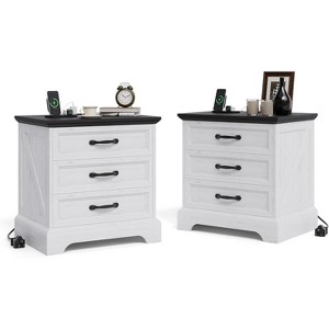 Coucheta 24" Modern Farmhouse Nightstand - with Charging Station, 3 Large Drawers & Storage for Bedroom, Small Space, White, Single or Set of 2 - 1 of 4