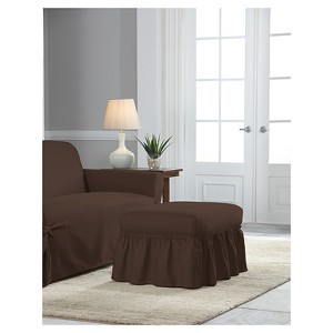 Chocolate Relaxed Fit Duck Furniture Ruffle Ottoman Slipcover - Serta, Brown