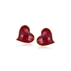 Ross-Simons 25.00 ct. t.w. Ruby Heart Earrings in 18kt Gold Over Sterling - 1 of 3