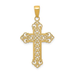 Black Bow Jewelry 14k Yellow Gold Fleur de lis Cross Pendant, 19 x 35mm - 1 of 4