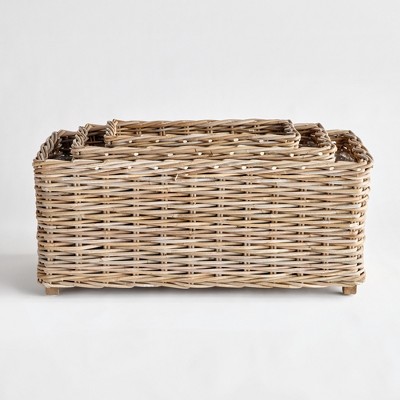 Set of 3 Natural Rattan Rectangular Planters
