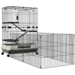PawHut 45" Small Animal Cage with Wheels, 4-Level Portable Bunny Cage, Chinchilla Ferret Cage with Removable Tray, Platforms and Ramps, Black - 1 of 4