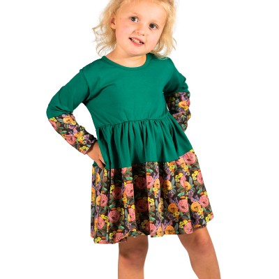 The Pink Picket Fence Louise Twirl Dress for Girls – 100% Cotton Long Sleeve Play Dress – Hand-Painted Floral Print