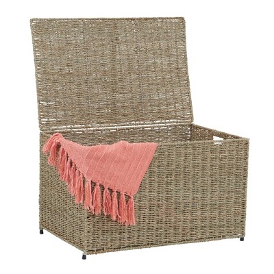 Large Natural Wicker Seagrass Storage Chest with Lift-Off Lid
