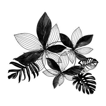 26"x32" Metal Floral Tropical Wall Decor with Wire Accents Black - Olivia & May