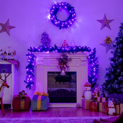 9ft Black PVC Garland with Purple LED Lights