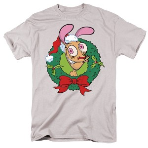 Men's Ren & Stimpy Christmas Wreath Ren With Santa Hat T-Shirt - 1 of 4