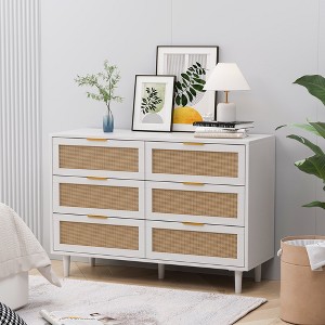 SeaCamel 51.18" 6-Drawer Rattan Storage Cabinet - Natural Style for Bedroom & Living Room - 1 of 4