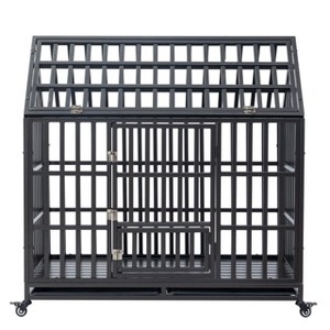 47.2" Heavy-Duty Dog Crate - Lockable Wheel Kennel w/Ventilation & Removable Trays for Large Dogs, Black - 1 of 4
