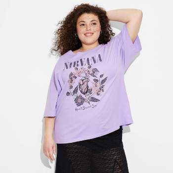 Women's Nirvana Heart Shaped Box Oversized Short Sleeve Graphic T-Shirt - Purple