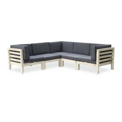 GDFStudio Cascada Outdoor Modular Acacia Wood 5 Seater Sectional Sofa Set