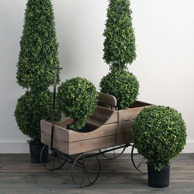 Green Plastic Boxwood Topiary in Black Pot, 27"