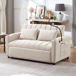 NicBex 55.9 Inch Sofa Bed,Modern Convertible Loveseat with 3 USB Ports & 2 Side Pockets & 2 Cup Holders,Small Couch for Living Room - 1 of 4