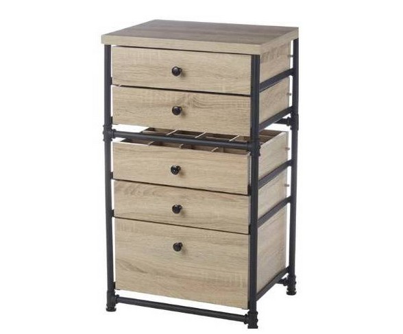 5 Drawer Set Industrial Pipe Storage Cabinet Antique Wood - Neu Home