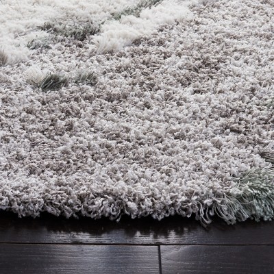 Horizon Grey and Green Abstract Round Shag Rug, 8' x 8'