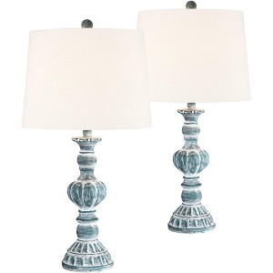 Regency Hill Tanya 26 1/2" Tall Farmhouse Rustic Traditional Table Lamps Set of 2 WiFi Smart Socket Blue Wash Living Room Bedroom Bedside White Shade - 1 of 4