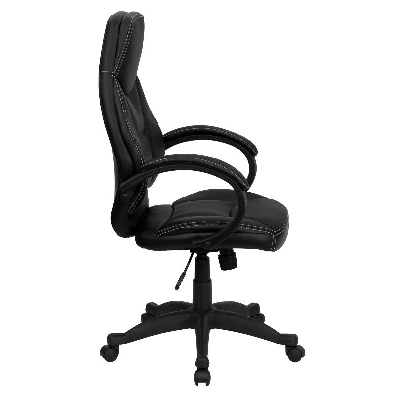 Emma and Oliver High Back Black LeatherSoft Curved Back Swivel Ergonomic Office Chair-Loop Arms, 3 of 5