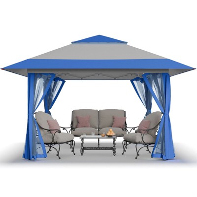 13x13 Pop Up Gazebo Canopy Tent - Outdoor Patio & Backyard Shelter Blue&Grey