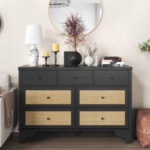 Rattan 7-Drawer Dresser for Bedroom, Wooden Chest of Drawers with Deep & Small Storage Compartments for Entryway, Living Room, Hallway - 1 of 4